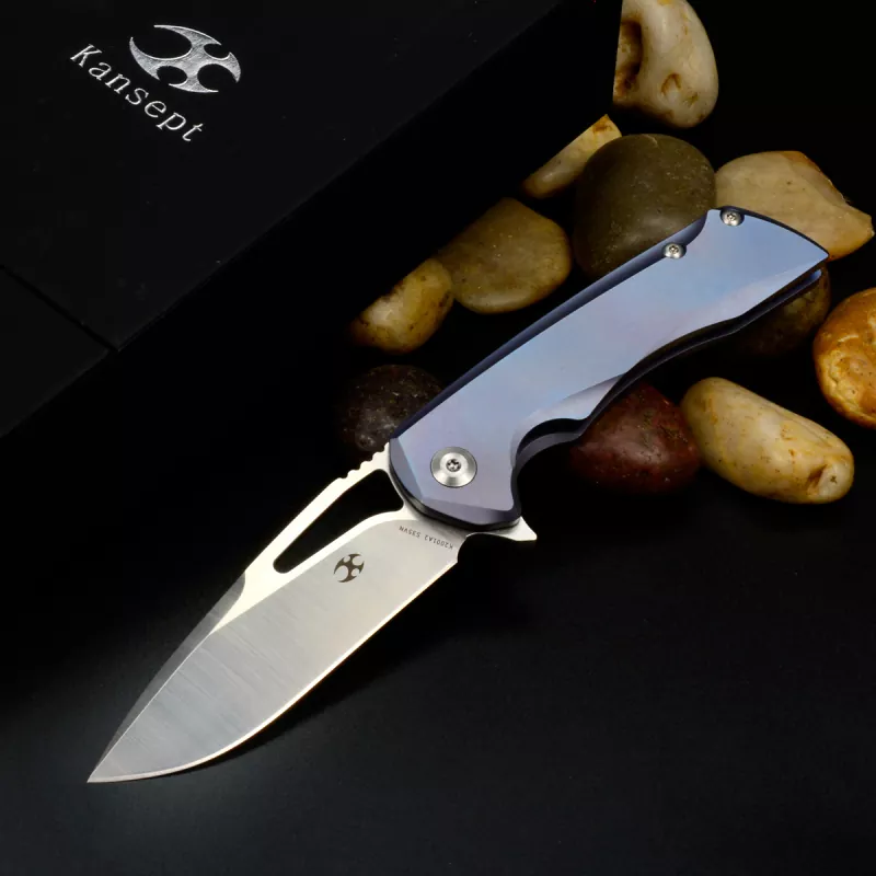 Kansept knife Kryo Mini | Titanium blue anodized | Steel CPM-S35VN | Steel insert - frame lock