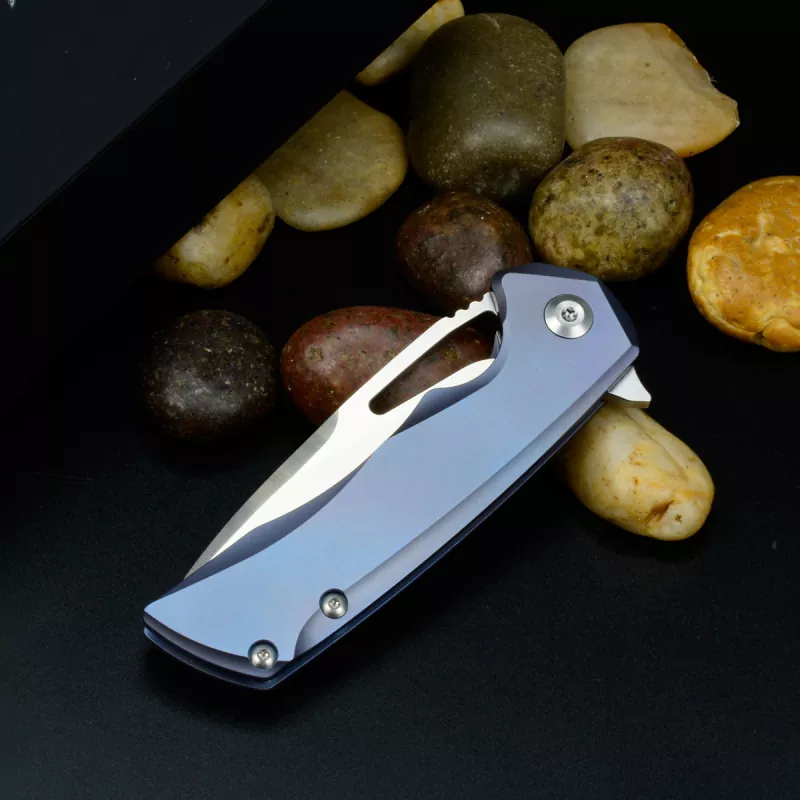 Kansept knife Kryo Mini | Titanium blue anodized | Steel CPM-S35VN | Steel insert - frame lock