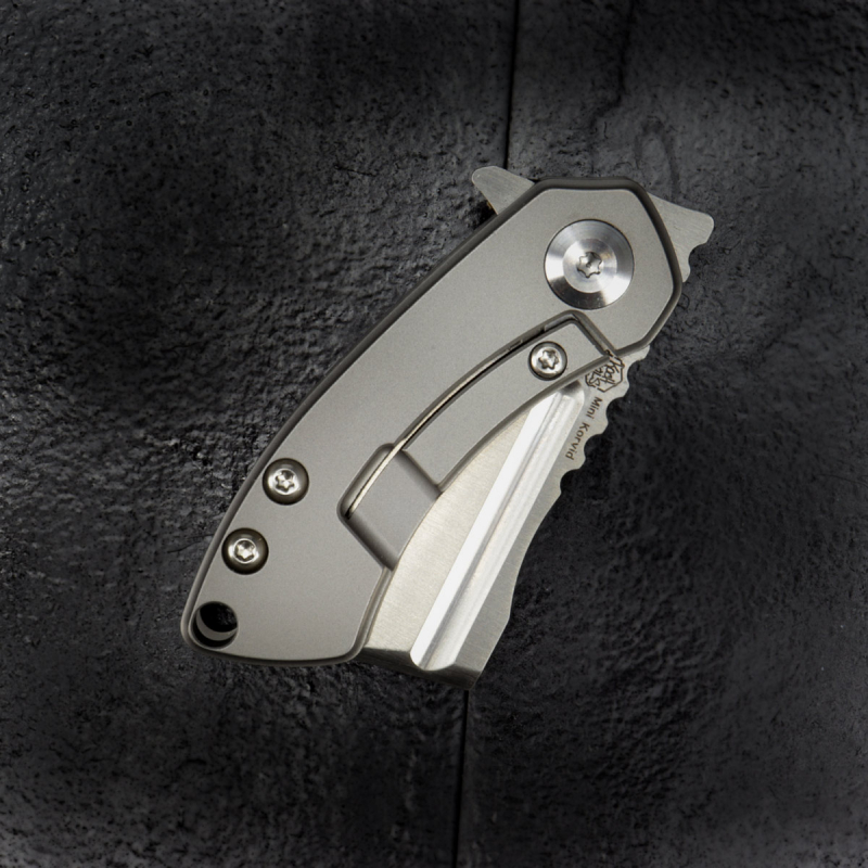 Kansept Korvid Mini Full Titan knife sandblasted with S35Vn blade designed by Koch Tools