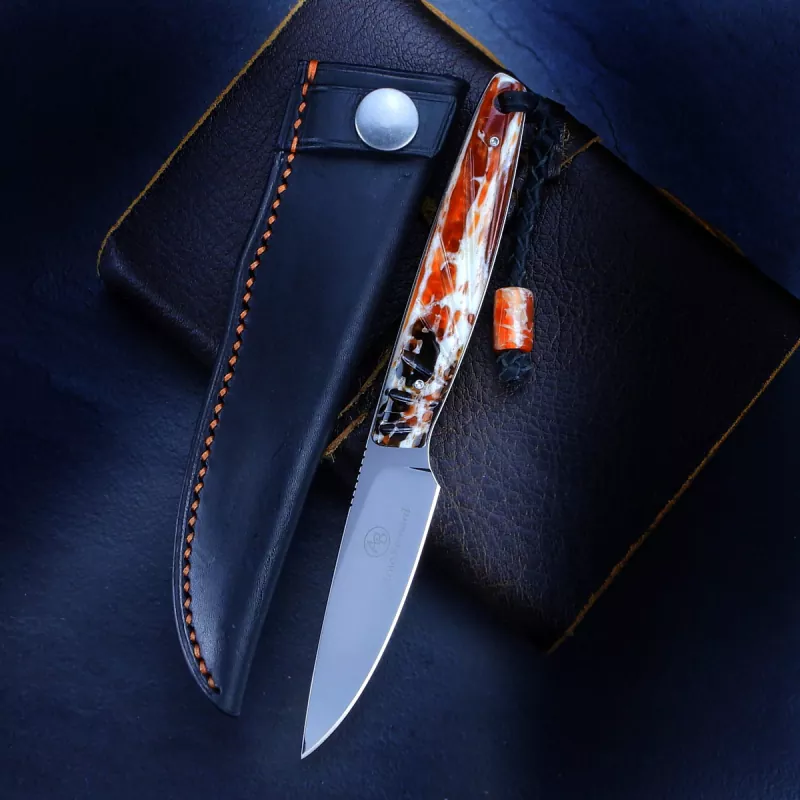 Bateleur - Arno Bernard Knives - EDC Knife N690 with Kudu Bone Handle with leather sheaths