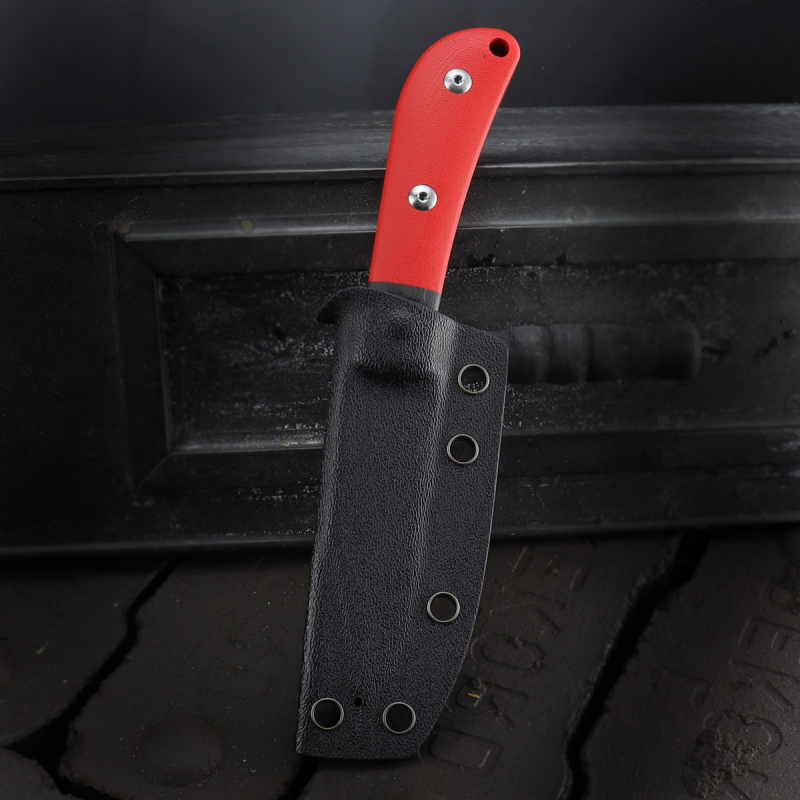 JE made Knives Fixed Lanny Stahl Sandvik 12C27 Griff G10 rot / Carbon