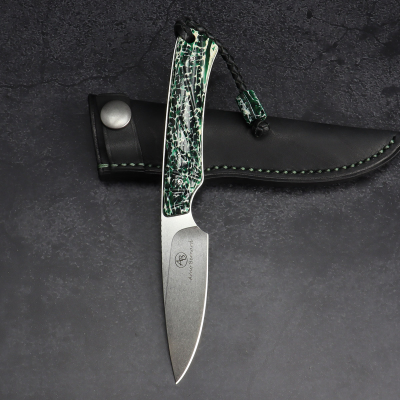 Marmoset Arno Bernard Knives narrow EDC knife made of N690 with green kudu bone handle