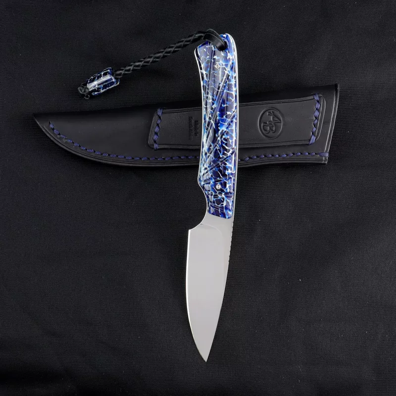 Marmoset Arno Bernard Knives narrow EDC knife made of N690 with blue kudu bone handle