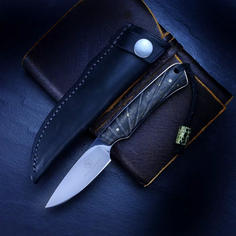 Marmoset - Arno Bernard Knives - EDC knife N690 with Cmascus Carbon
