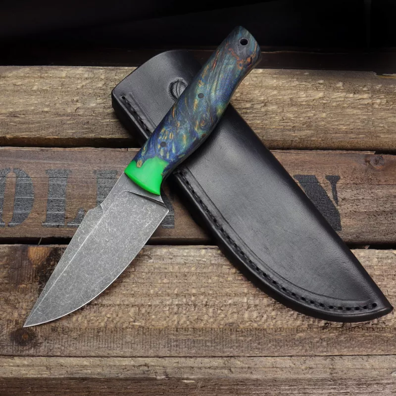 SK05 Harpoon Carbonstahl 1.2419 EDC Custom Messer stabilisiertes Ahorn produziert Heidi Blacksmith