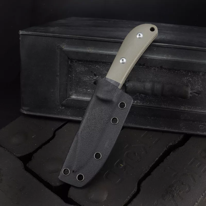JE made Knives Fixed Lanny steel Sandvik 12C27 handle G10 beige / carbon EDC knife