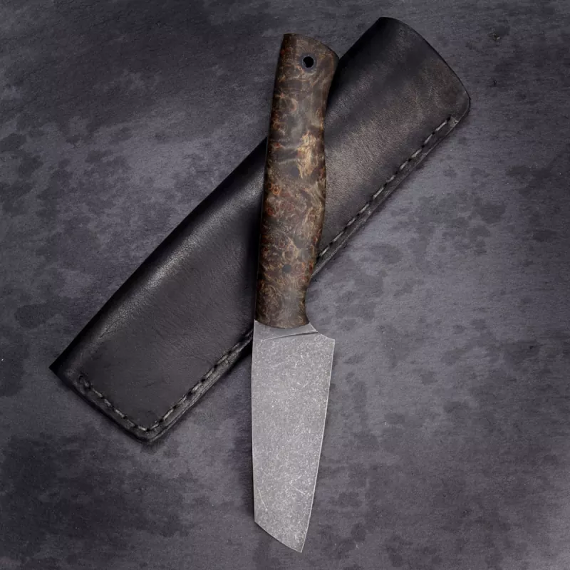 Custom SK05 outdoor carbon steel 1.2419 EDC knife stabilized maple produced by Heidi Blacksmith