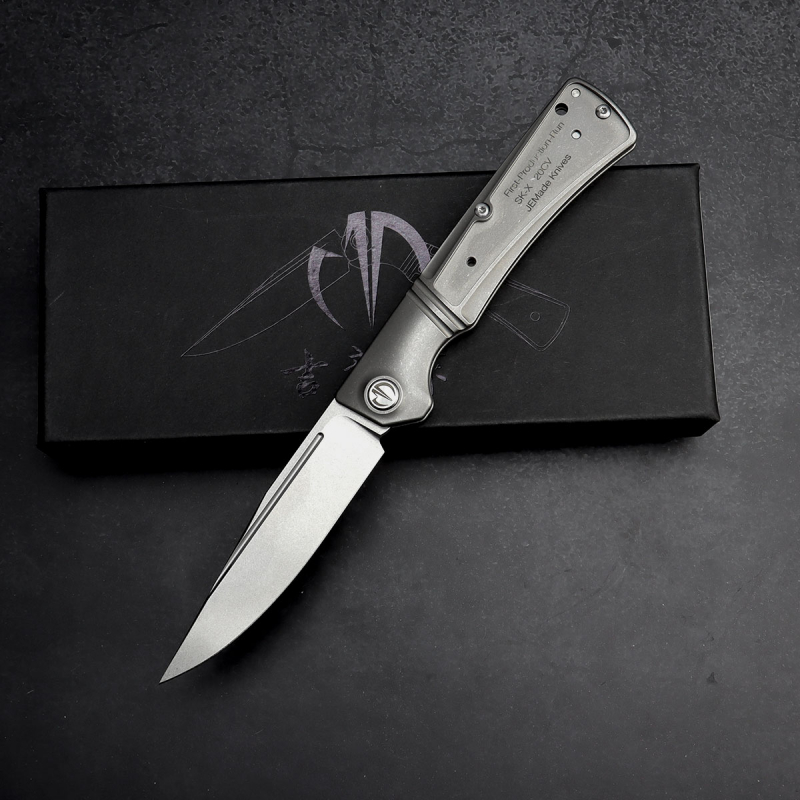 SK-X Slipjoint pocket knife - CPM20CV steel stonewashed full titanium - Inlay Version without Inlay