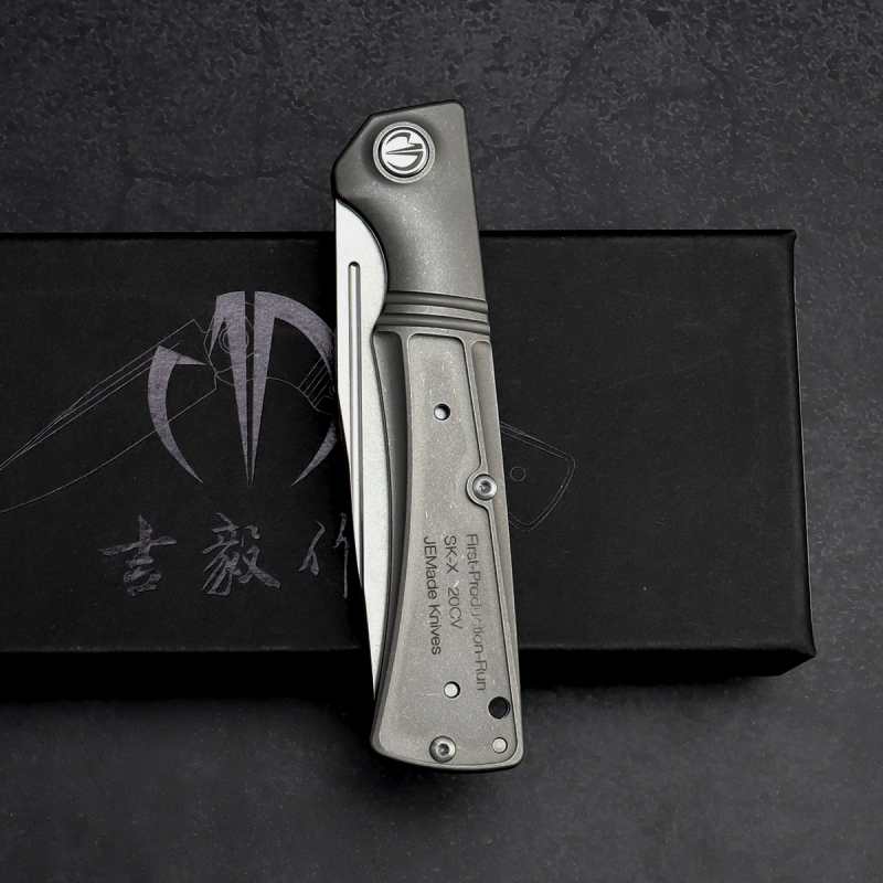 SK-X Slipjoint Taschenmesser - CPM20CV Stahl stonewashed full Titan - Inlay Version ohne Inlay - Kopie