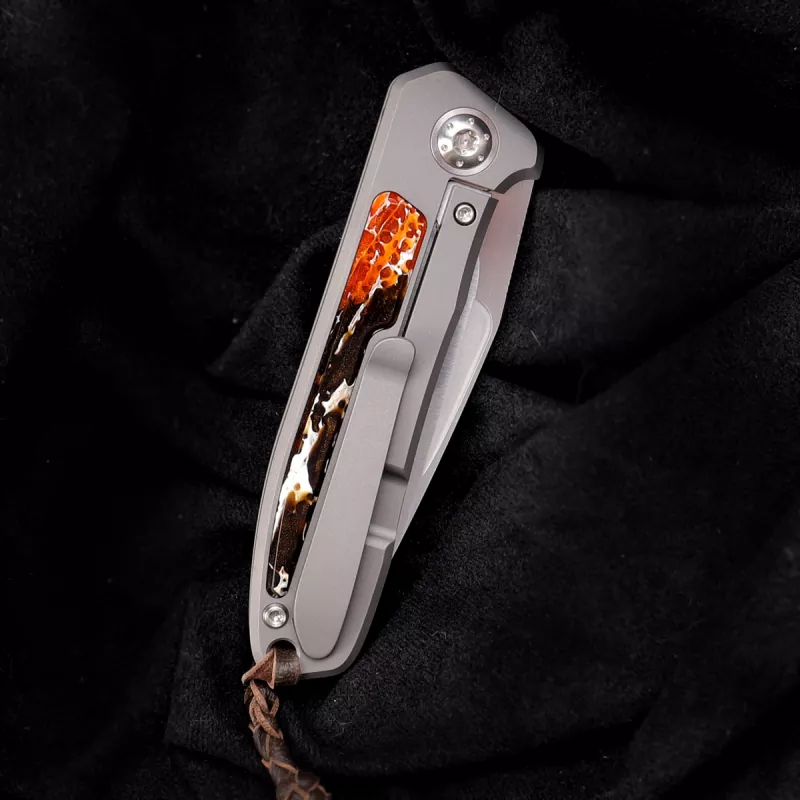 German Edition iMamba brown/orange Arno Bernard Knives Kudu Bone + Titanium RWL-34 - Framelock