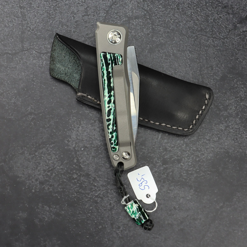 24-069 Exhibit Rinkhals - Arno Bernard Knives - Slipjoint Titanium Pocketknife RWL34 with scales Kudu bone green - Kopie