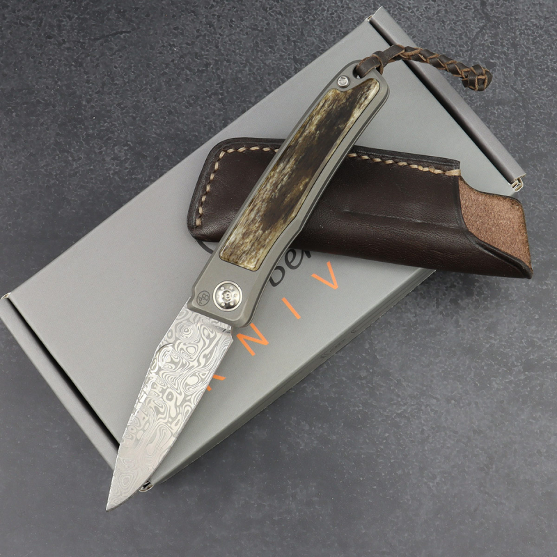 23-236 Rinkhals - Arno Bernard Knives - Damascus steel titanium slipjoint pocket knife with giraffe bone