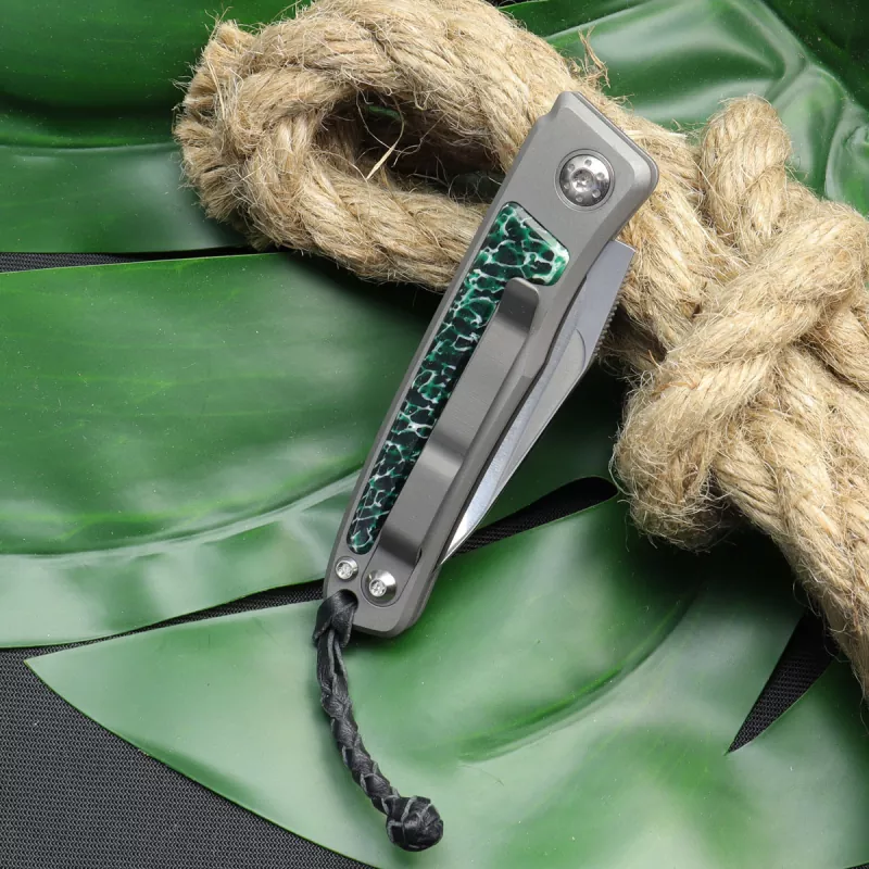 Exhibit Rinkhals - Arno Bernard Knives - Slipjoint Titanium Pocketknife RWL34 with scales Kudu bone green