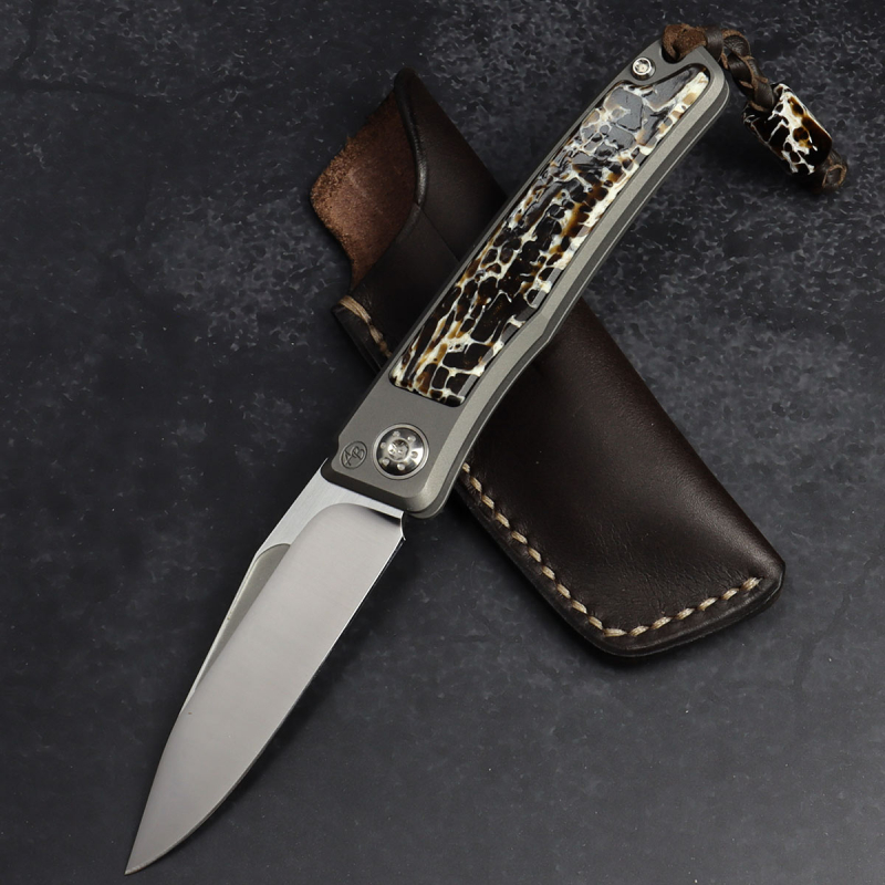 24-067 Rinkhals - Arno Bernard Knives - Slipjoint titanium pocket knife RWL34 with kudu bone brown - Kopie