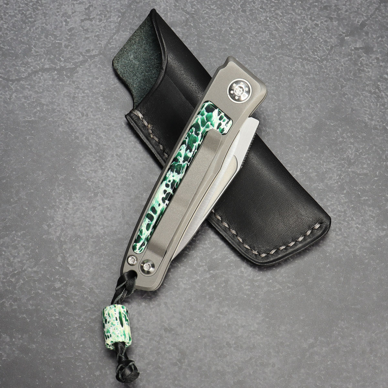 24-070 Exhibit Rinkhals - Arno Bernard Knives - Slipjoint Titanium Pocketknife RWL34 with scales Kudu bone green