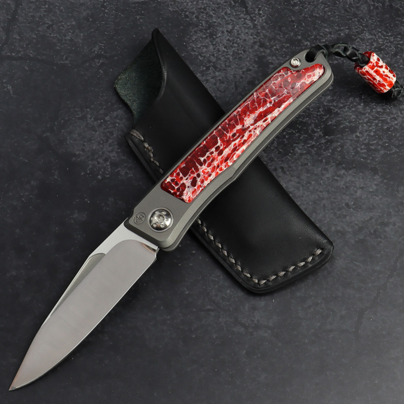 24-072 Rinkhals - Arno Bernard Knives - Titanium Pocketknife RWL34 with scales Kudu bone red