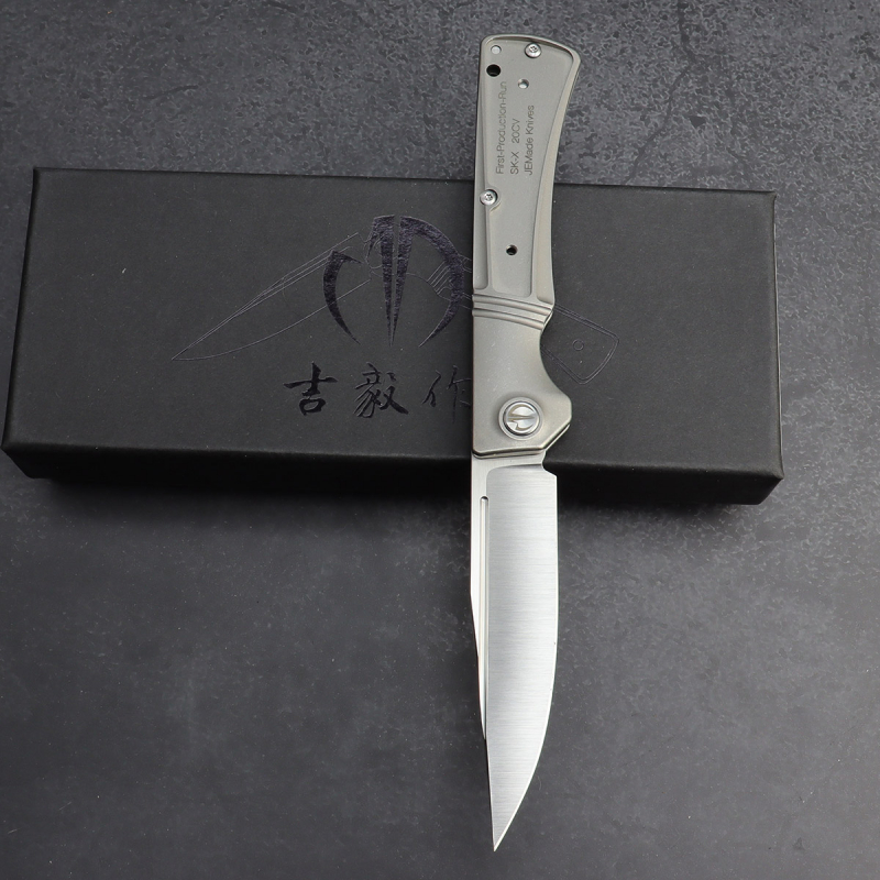 SK-X Slipjoint Taschenmesser - CPM20CV Stahl satin Handfinish full Titan - Inlay Version ohne Inlay - Hohlschliff