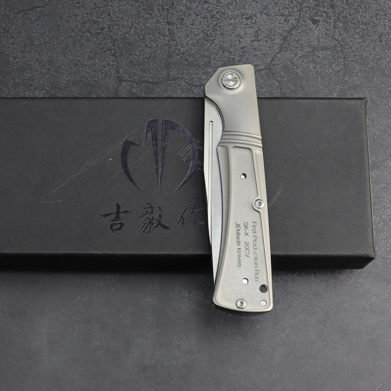 SK-X Slipjoint Taschenmesser - CPM20CV Stahl satin Handfinish full Titan - Inlay Version ohne Inlay - Hohlschliff - Kopie