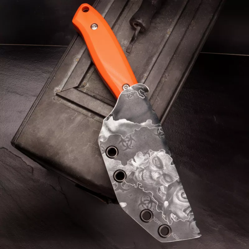 SK01 EDC knife G10 orange incl. Kydex sheath skull SB1 + steel