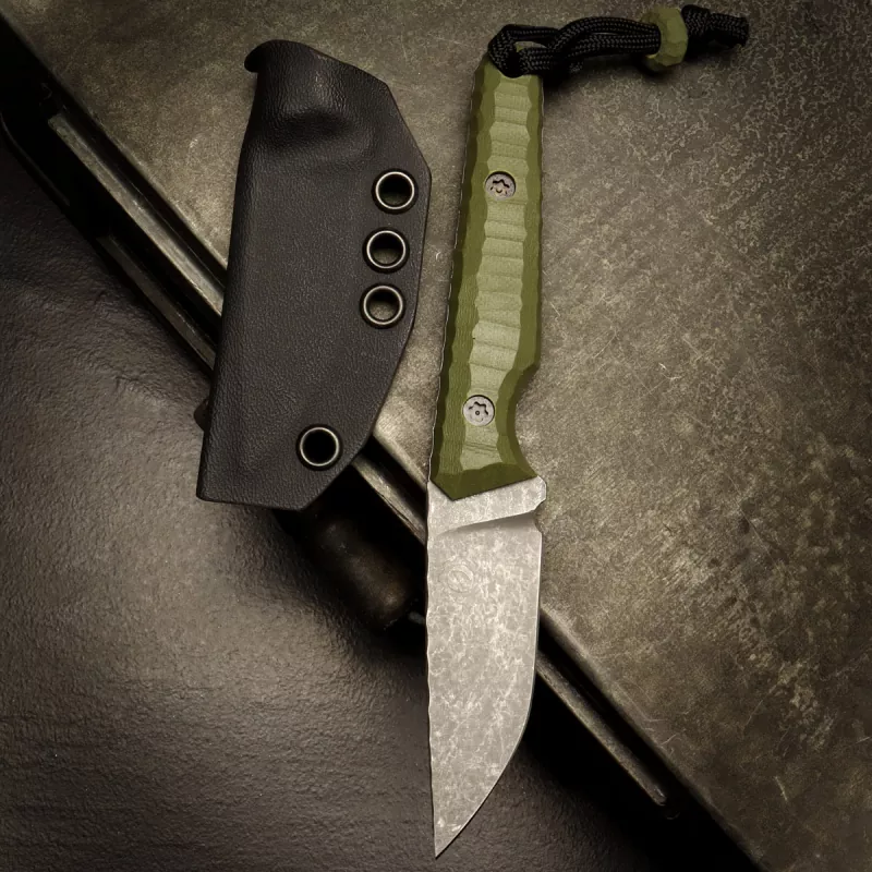 SK07-EDC: Handcrafted knife in SB1 steel and screwed handle in G10 OD-green incl. Kydex
