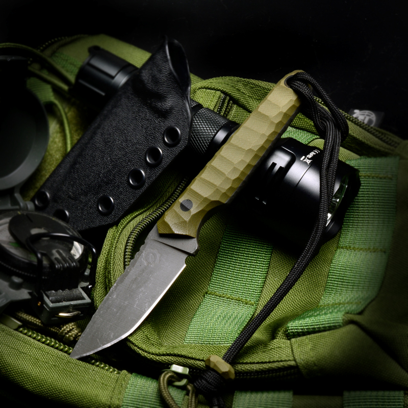 SK07-EDC: Knife handmade in SB1 steel and handle in G10 OD-green incl. Kydex