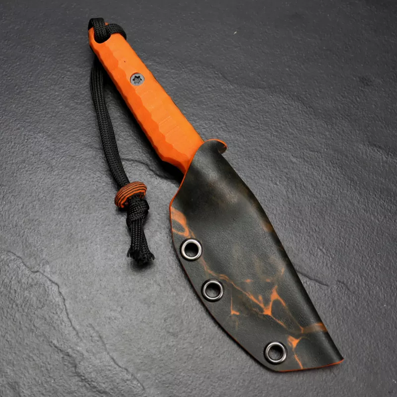 SK07-EDC knife black SB1 blade with G10 handle in bright orange and MDK Kydex