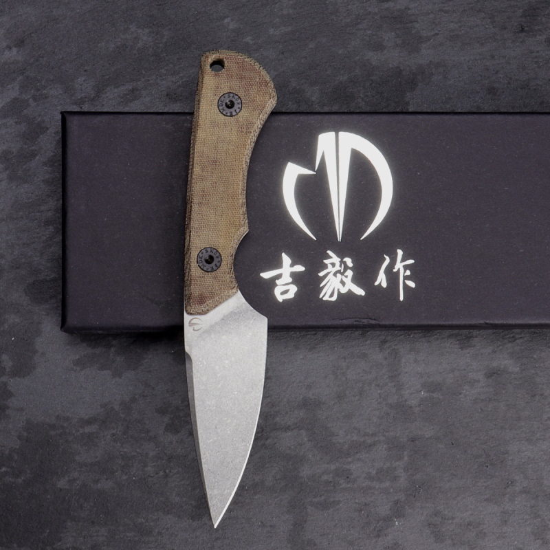 SK09 - Griff Version Micarta braun mit Kydex/Leder Stahl Sandvik-14C28 EDC Messer 2. Run
