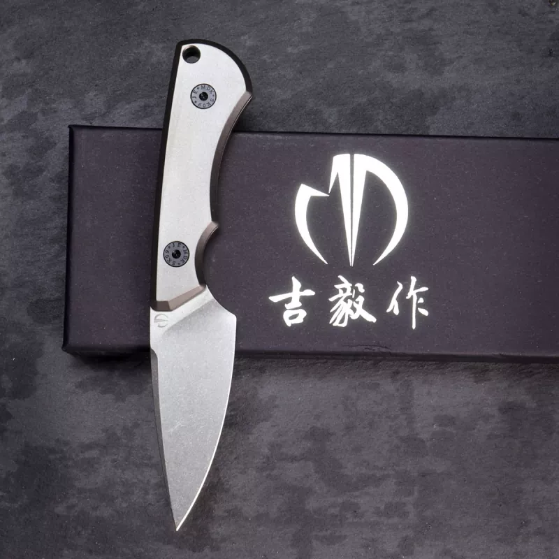 SK09 - Titanium plain handle version with Kydex/leather steel Sandvik-14C28 EDC knife 2. Run