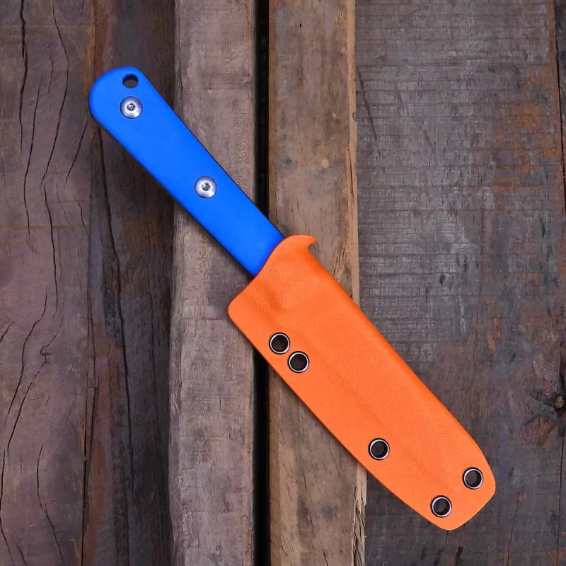 Swayback Fixed - JE. Made Knives G10 blue 12C27 steel stonewashed EDC knife