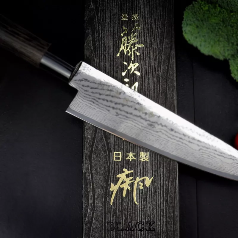 Tojiro Sippu Black Chef knife Damascus 63 layers with burnt chestnut handle 210mm