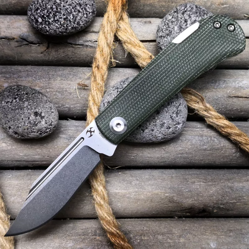 Pocket Knife Backlock - WEDGE - by Kansept Knives EDC knife steel 154CM + green Micarta
