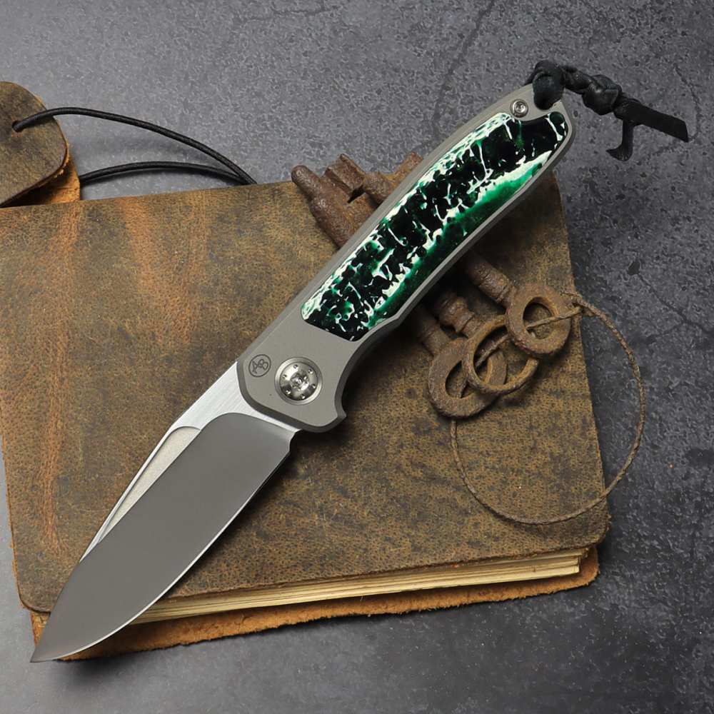 25/079 German Edition Fuller Arno Bernard Knives iMamba Kudu Bone green + Titanium Handle RWL-34 - Framelock