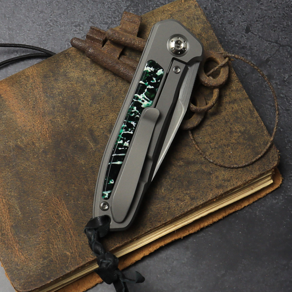 25/079 German Edition Fuller Arno Bernard Knives iMamba Kudu Bone green + Titanium Handle RWL-34 - Framelock