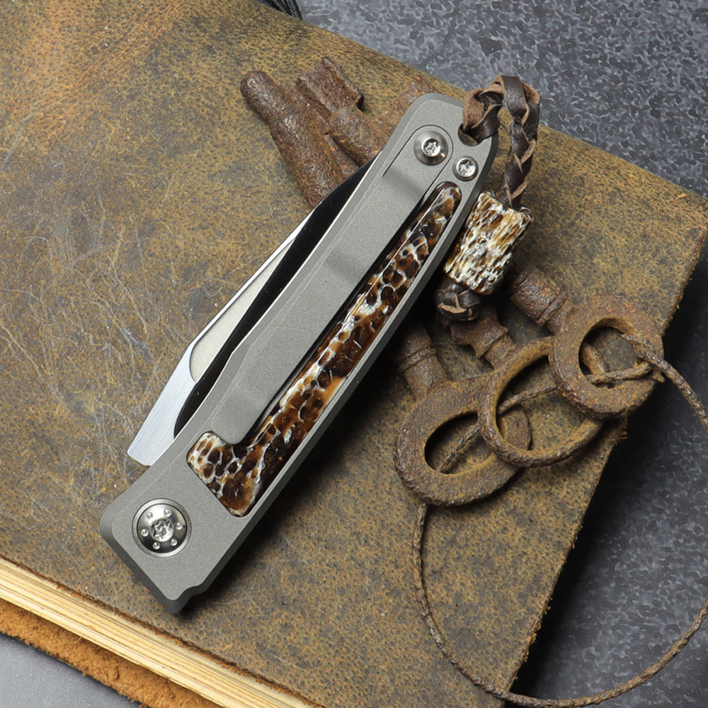 25/036 Rinkhals - Arno Bernard Knives - Slipjoint Titan Taschenmesser RWL34 mit Kudu Knochen braun