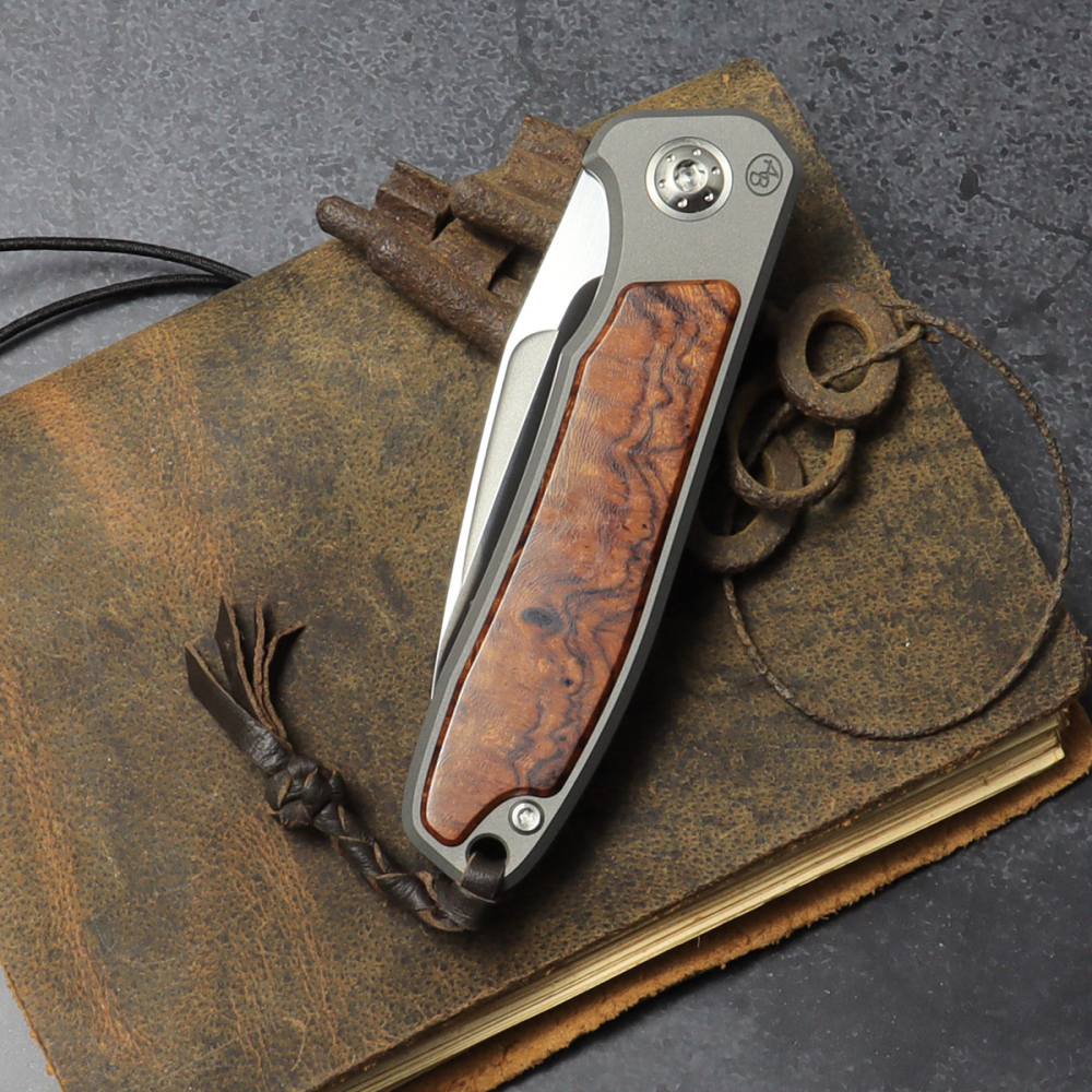 25/074 - German Edition - iMamba Arno Bernard Knives Ironwood knife + titanium handle RWL-34 - Framelock