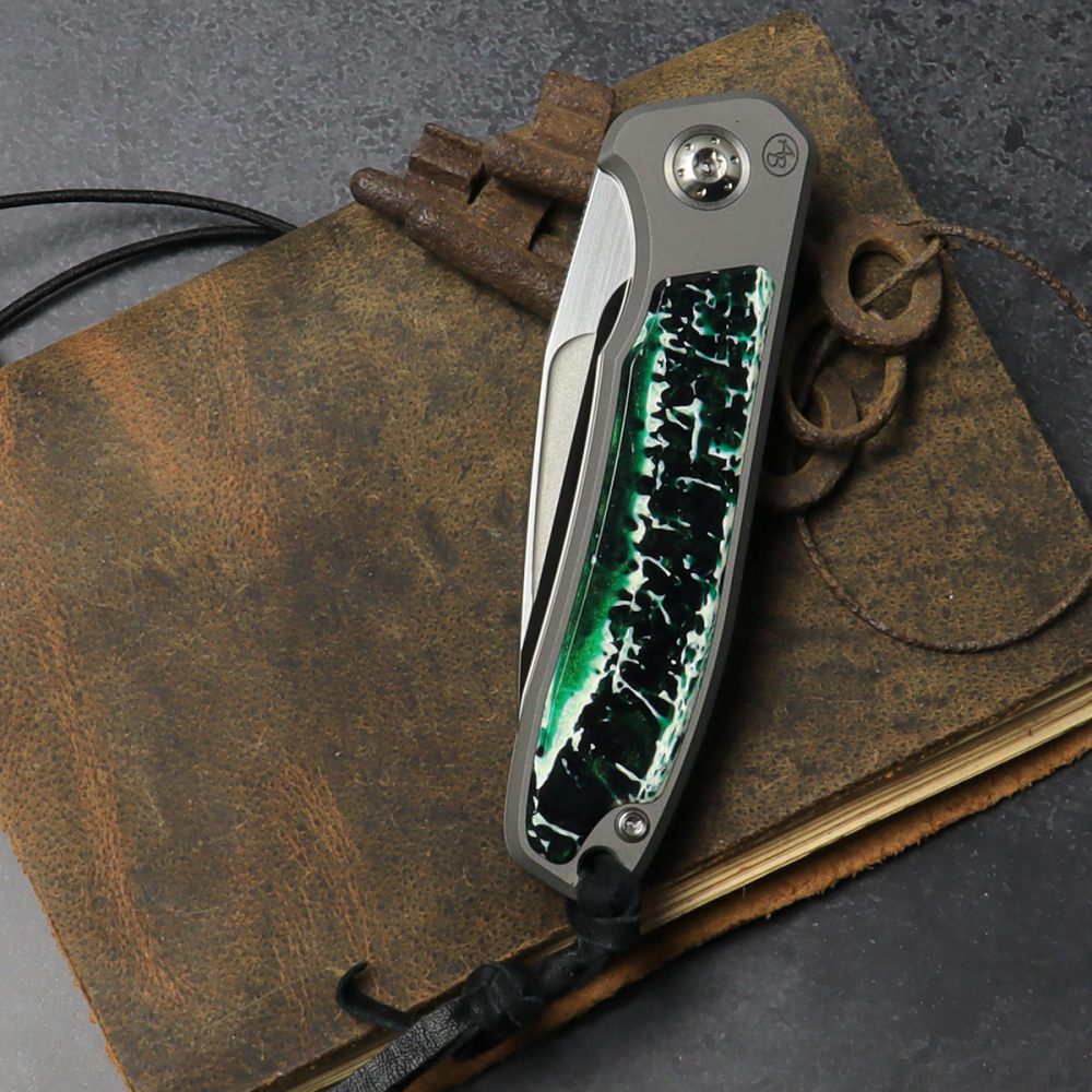 25/079 German Edition Fuller Arno Bernard Knives iMamba Kudu Bone green + Titanium Handle RWL-34 - Framelock