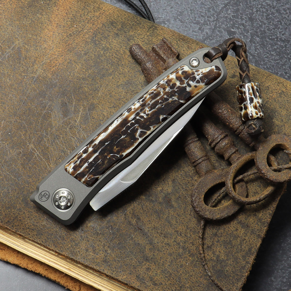 25/036 Rinkhals - Arno Bernard Knives - Slipjoint Titan Taschenmesser RWL34 mit Kudu Knochen braun
