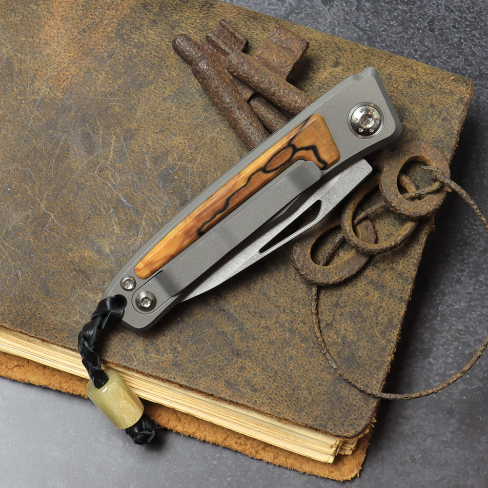 25-055 Rinkhals Maserahorn - Arno Bernard Knives - Skelettiert Slipjoint Titan Taschenmesser RWL34 stonewashed