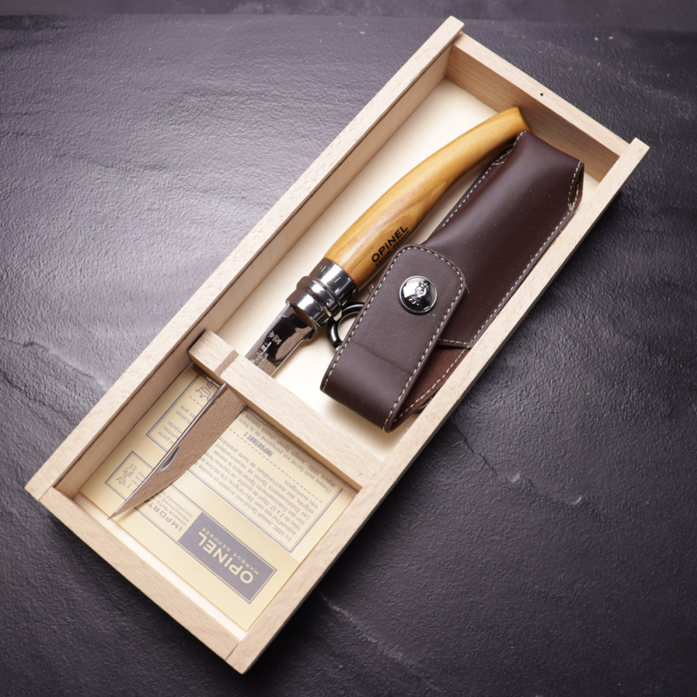 Opinel Set Slim-Line Gr 10 Olivenholz Taschenmesser in Geschenkbox