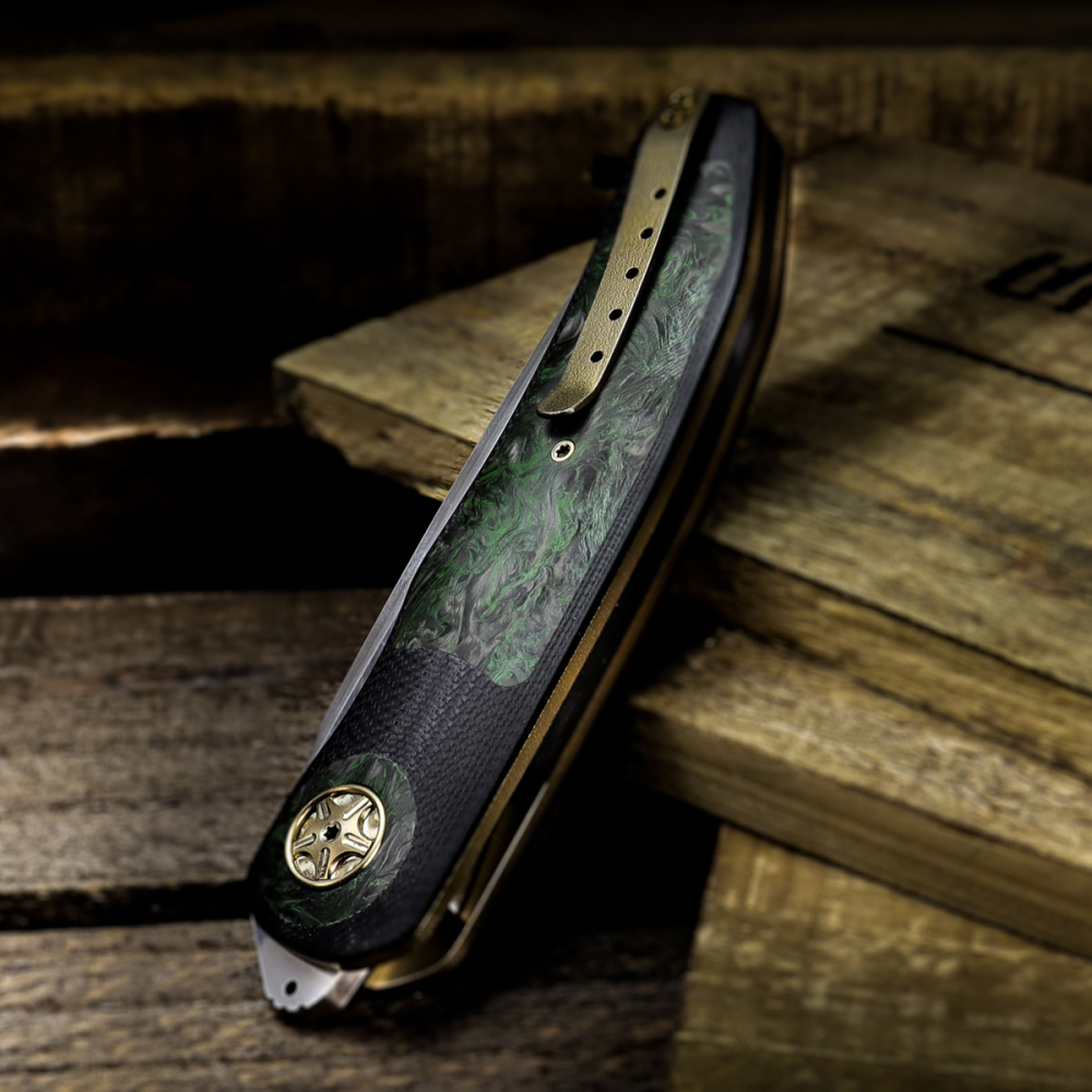 Arno Basson - G3FF Messer Elmax Stahl G10 mit FAT Carbon Inlay grün - Folder aus südafrikanischer Herstellung