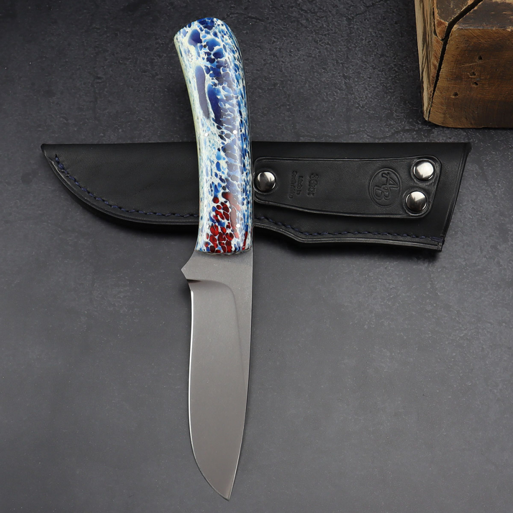Arno Bernard Knives Model Kudu - The masterpiece for hunting - Kudu bone blue/red