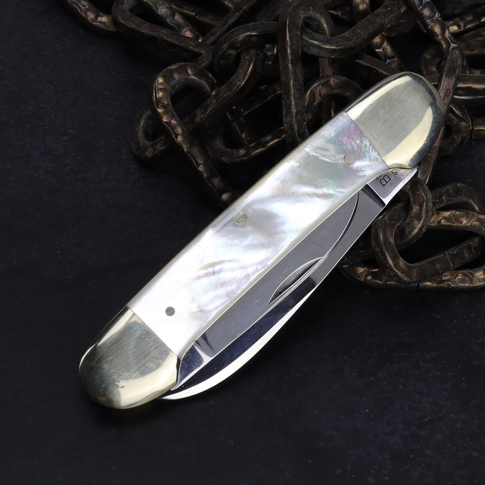 Vintage Carl Schlieper BBSSP "Eye Brand" Canoe Pocket Knife with Abalone Premium Quality Handle