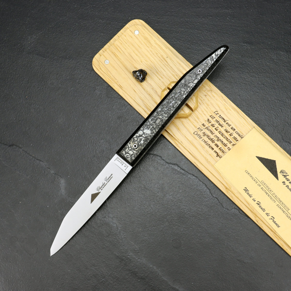 Abverkauf - Charles Canon Slipjoint Taschenmesser aus Frankreich mit Griff aus echter Kohle poliert