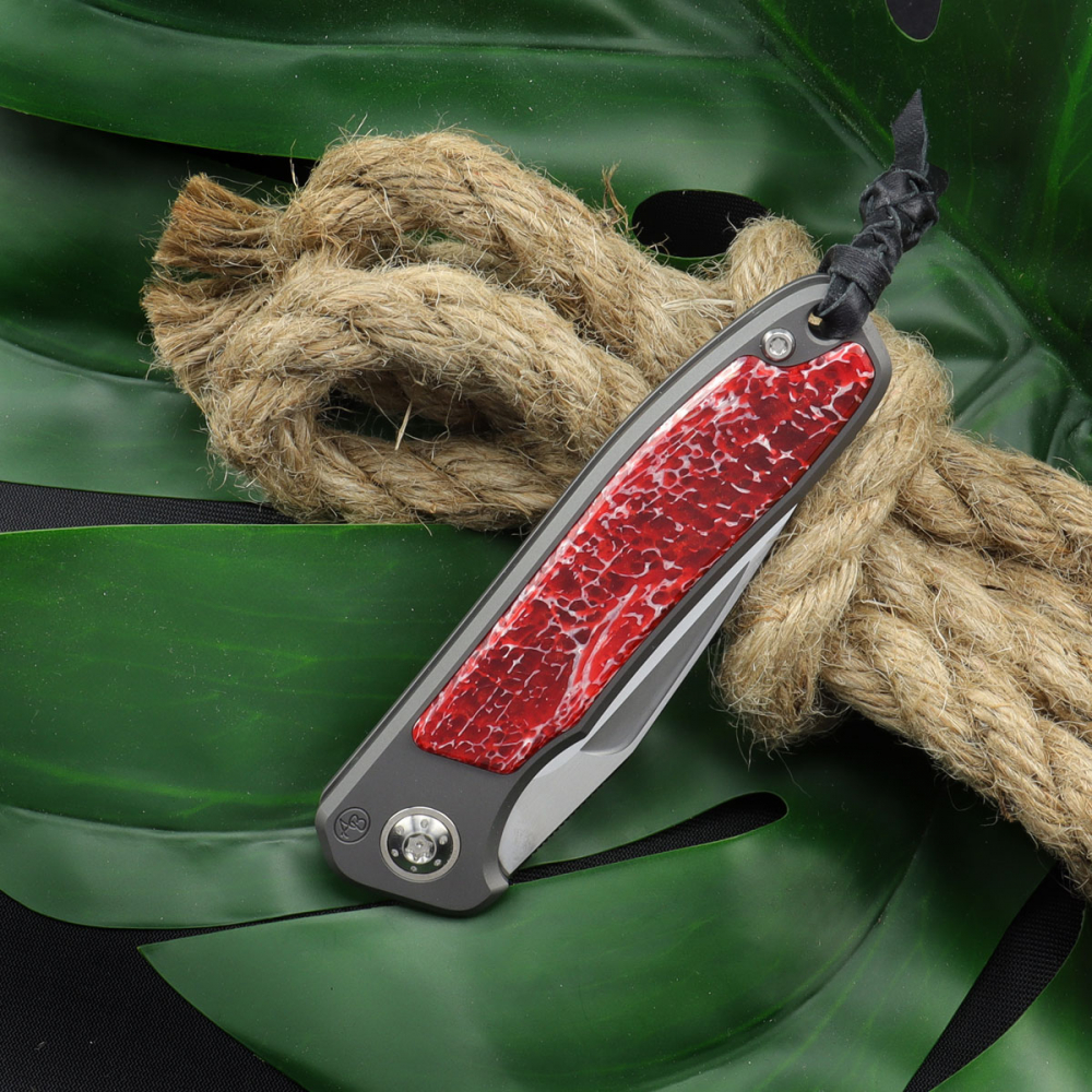 German Edition Fuller - Arno Bernard Knives iMamba Kudu bone red + titanium handle RWL-34 - Framelock