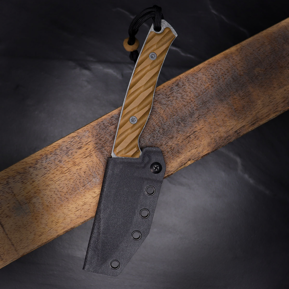 NEW - Indomitor from Forge Works outdoor knife / bushcraft made of 4mm N690 with G10 brown + ingenious Kydex system