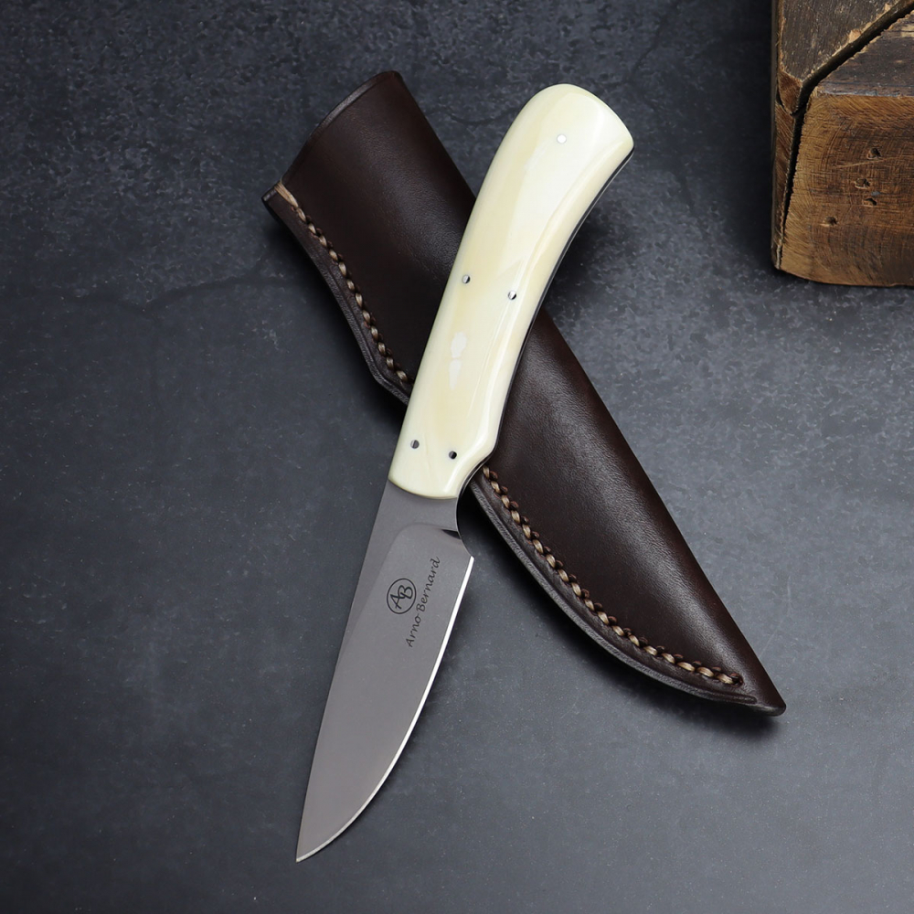 Jackal - Arno Bernard Knives tolles Freizeitmesser in N690 Stahl mit Warzenschweinstoßzahn in Natur