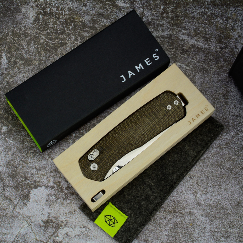 James Brand - Carter Messer Micarta olive mit slidelock und bronze Washern Stahl VG10