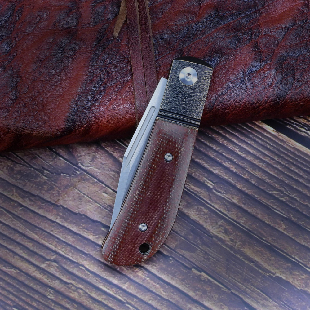 J.E. Made Knives - Lanny's Clip IV Micarta M390 steel slipjoint pocket knife with partial bevel