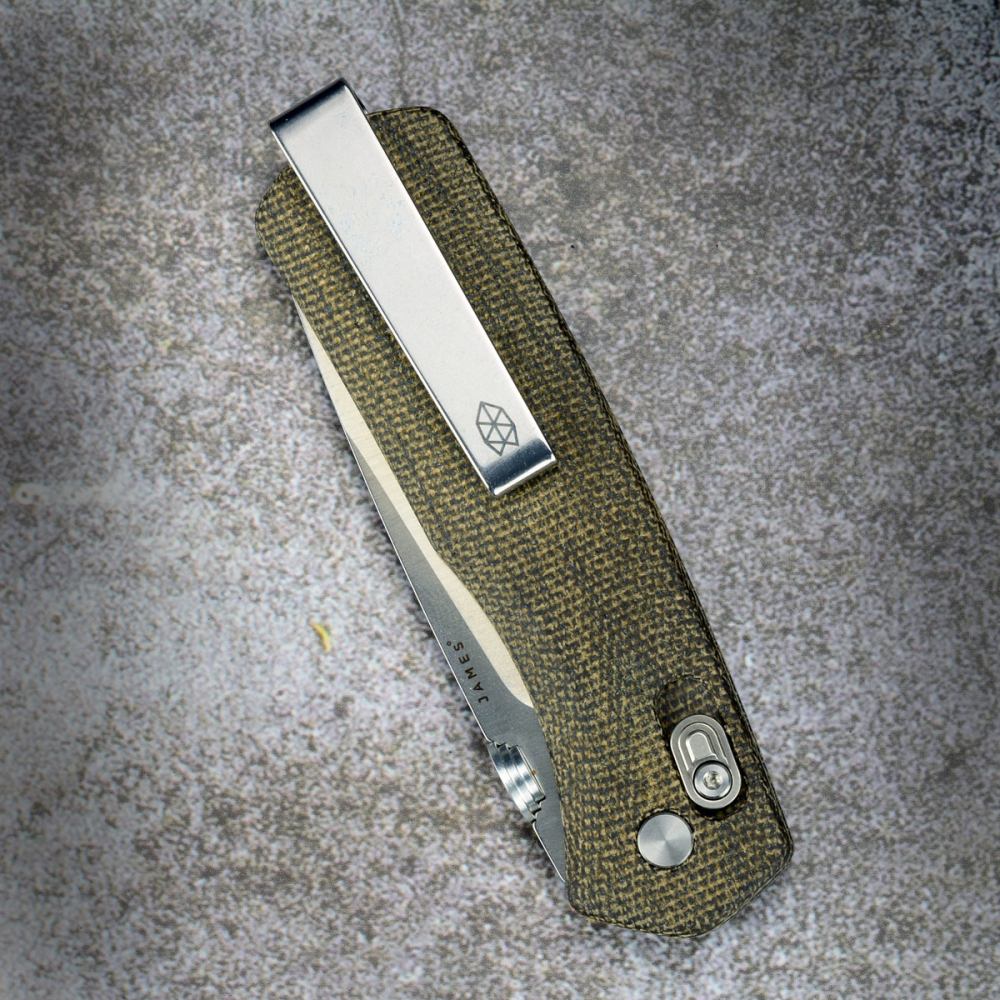 James Brand - Carter Messer Micarta olive mit slidelock und bronze Washern Stahl VG10