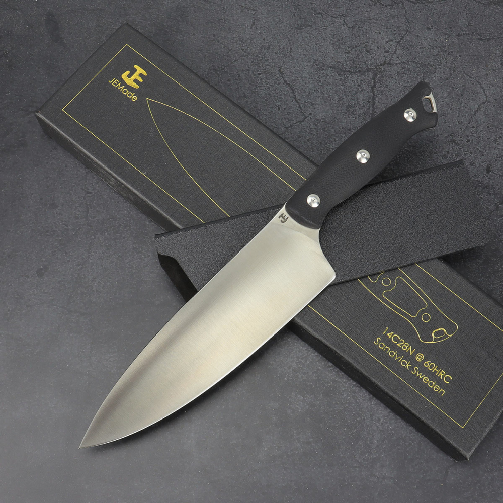 Einzelstück - Prototyp JE Kochmesser 14C28 Sandvik mit gefütterter Kydex